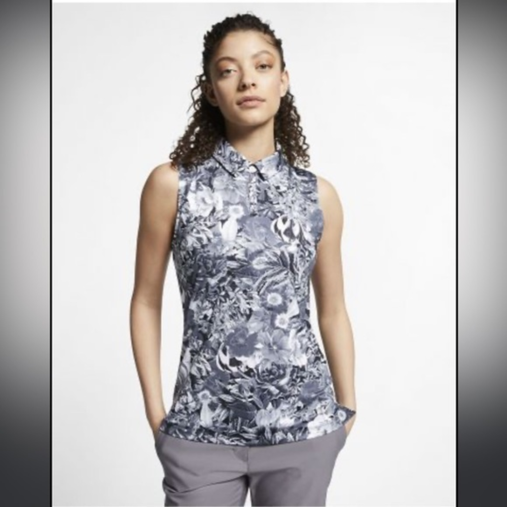 Nike Black & White Floral Dri-fit‎ Sleeveless Golf Shirt Size Medium